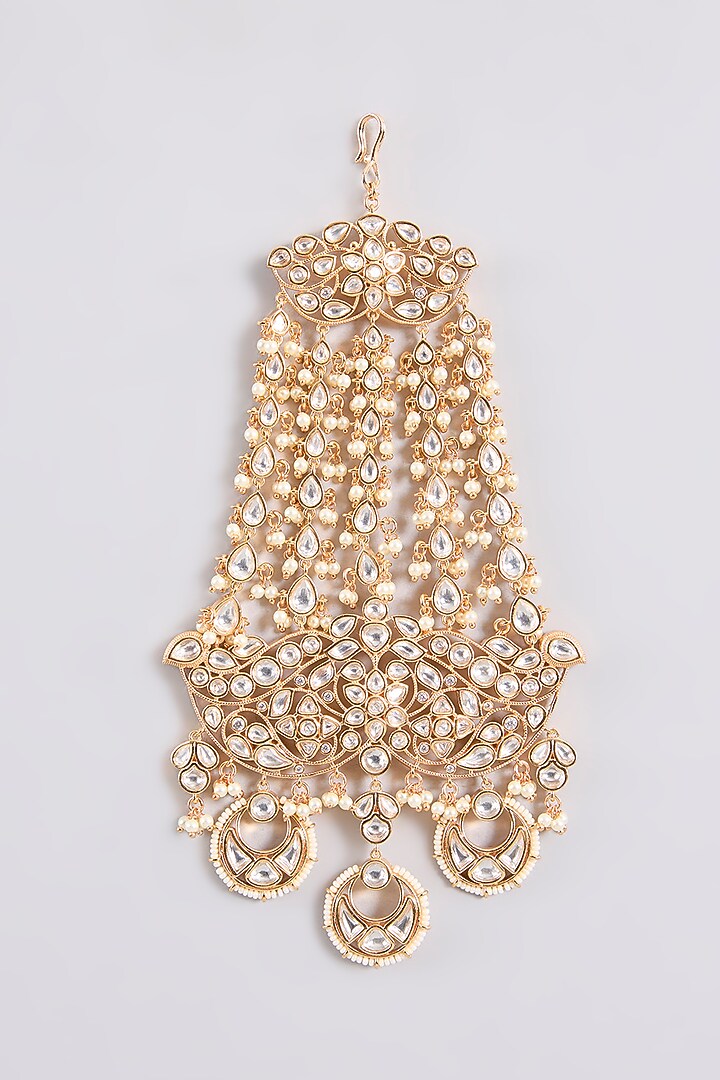 Gold Finish Kundan Polki & Pearl Passa by Zevar By Geeta at Pernia's Pop Up Shop
