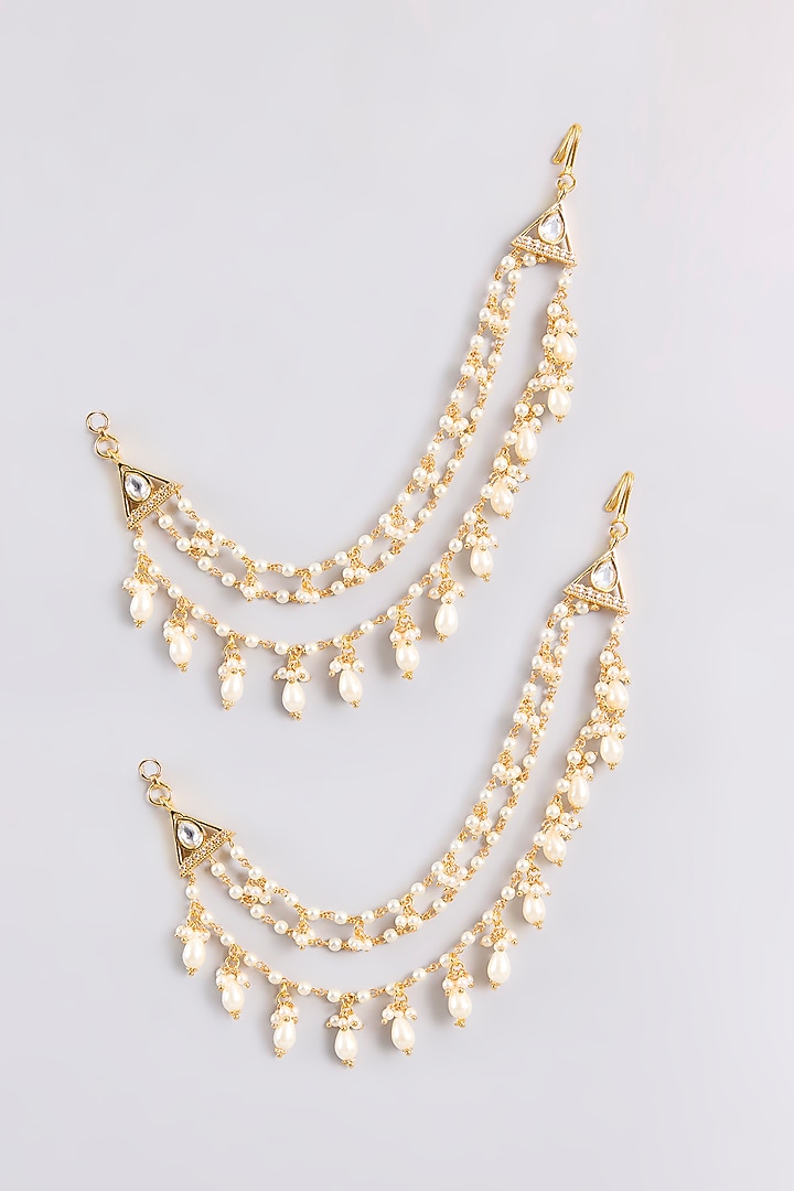 Gold Finish Kundan Polki Earchains by Zevar By Geeta at Pernia's Pop Up Shop