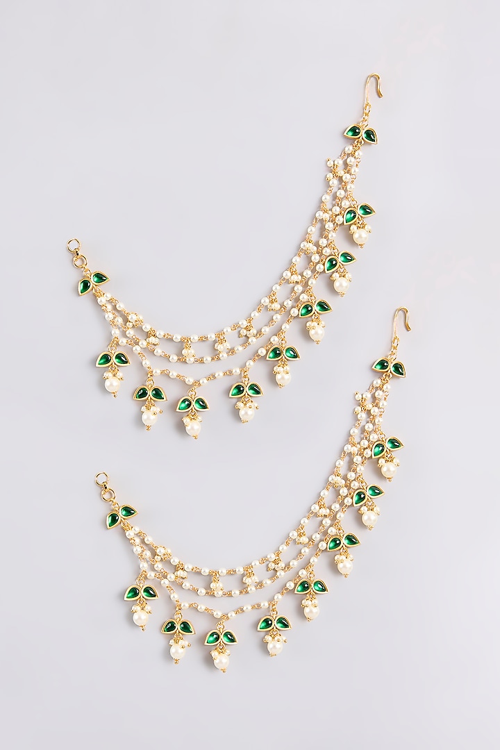 Gold Finish Kundan Polki Earchains by Zevar By Geeta at Pernia's Pop Up Shop