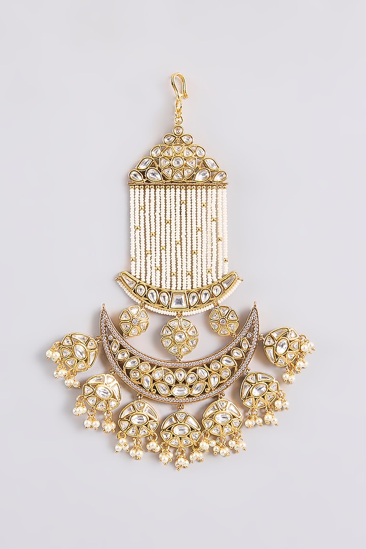 Gold Finish Kundan Polki & Pearl Passa by Zevar By Geeta at Pernia's Pop Up Shop