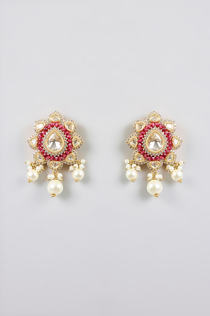 Gold Finish Kundan Polki & Red Stone Choker Necklace Set by Zevar By Geeta at Pernia's Pop Up Shop