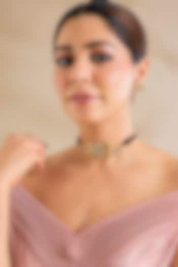Gold Finish Kundan Polki & Black Thread Choker Necklace Set by Zevar By Geeta at Pernia's Pop Up Shop