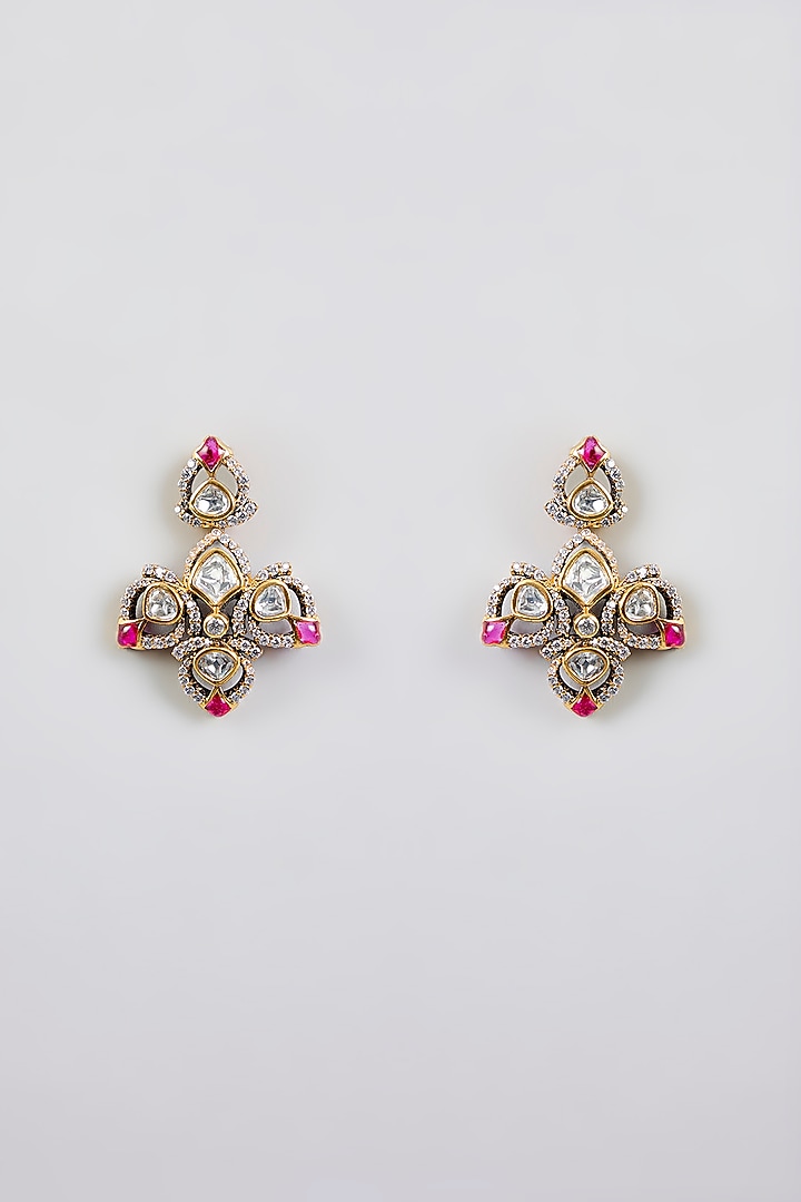 Two-Tone Finish Kundan Polki & Red Stone Necklace Set by Zevar By Geeta at Pernia's Pop Up Shop