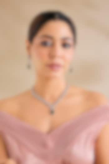 White Finish Diamond & Emerald Stone Necklace Set by Zevar By Geeta at Pernia's Pop Up Shop