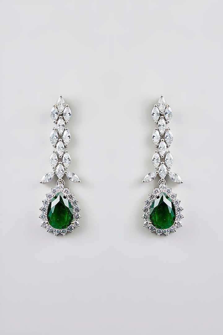 White Finish Diamond & Emerald Stone Necklace Set by Zevar By Geeta at Pernia's Pop Up Shop