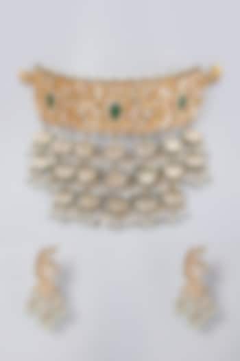 Gold Plated Choker Necklace Set With Kundan Polki by Zevar By Geeta