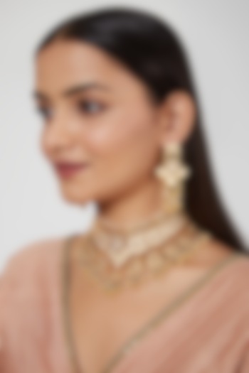 Gold Plated Bridal Meenakari Choker Necklace Set by Zevar By Geeta