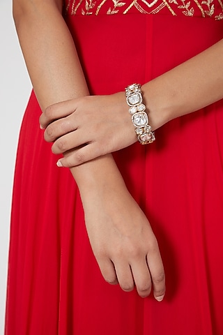 White Finish Kundan Polki & Diamond Kada by Zevar By Geeta