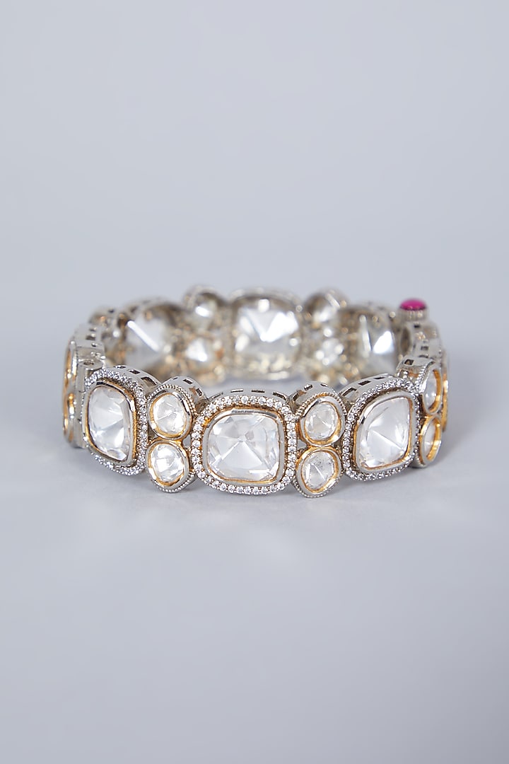 White Finish Kundan Polki & Diamond Kada by Zevar By Geeta at Pernia's Pop Up Shop