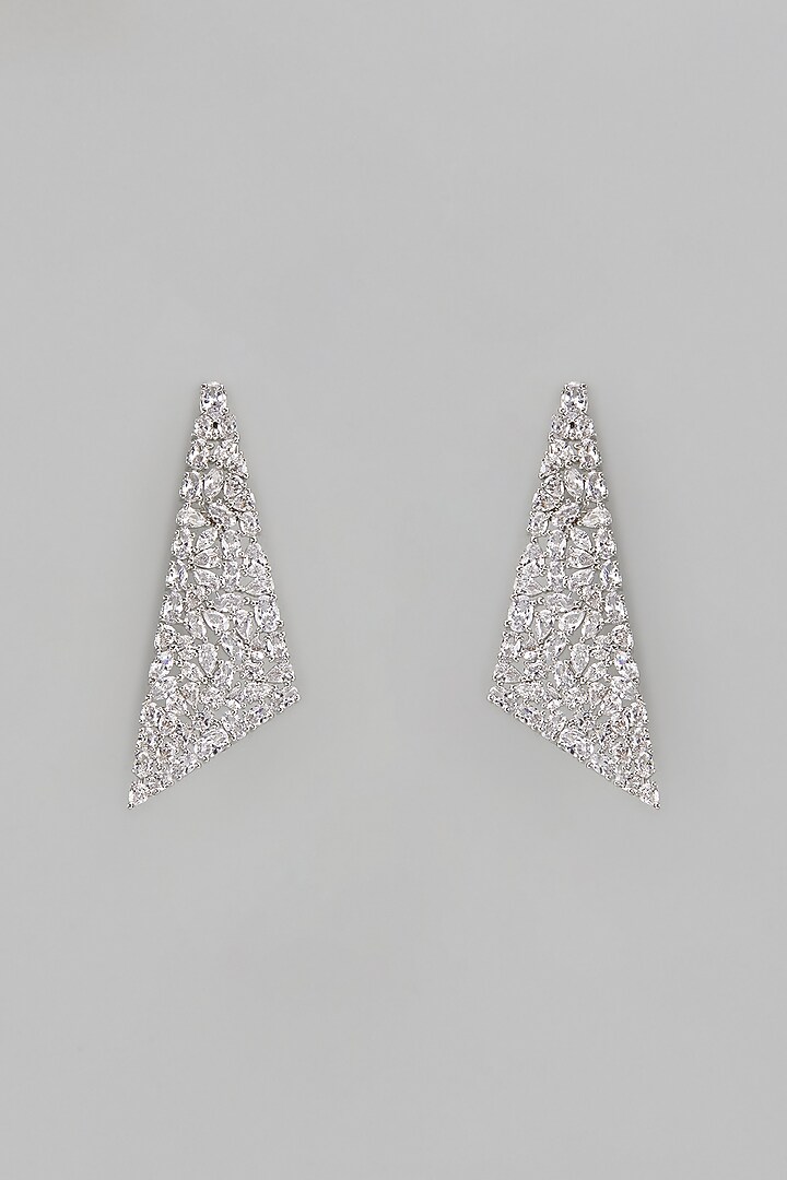 White Finish Diamond Dangler Earrings by Zevar By Geeta at Pernia's Pop Up Shop