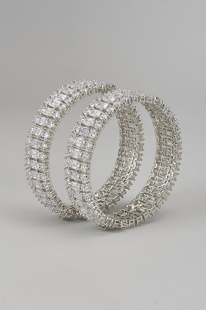 White Finish Faux Diamond Bangles (Set of 2) by Zevar By Geeta at Pernia's Pop Up Shop