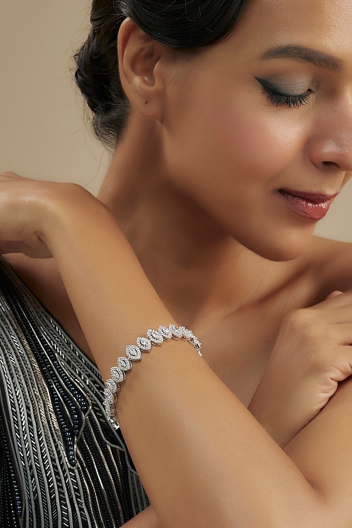 White Finish Diamond Bracelet by Zevar By Geeta at Pernia's Pop Up Shop