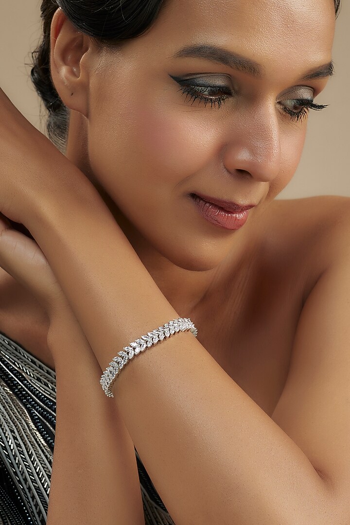 White Finish Diamond Bracelet by Zevar By Geeta at Pernia's Pop Up Shop