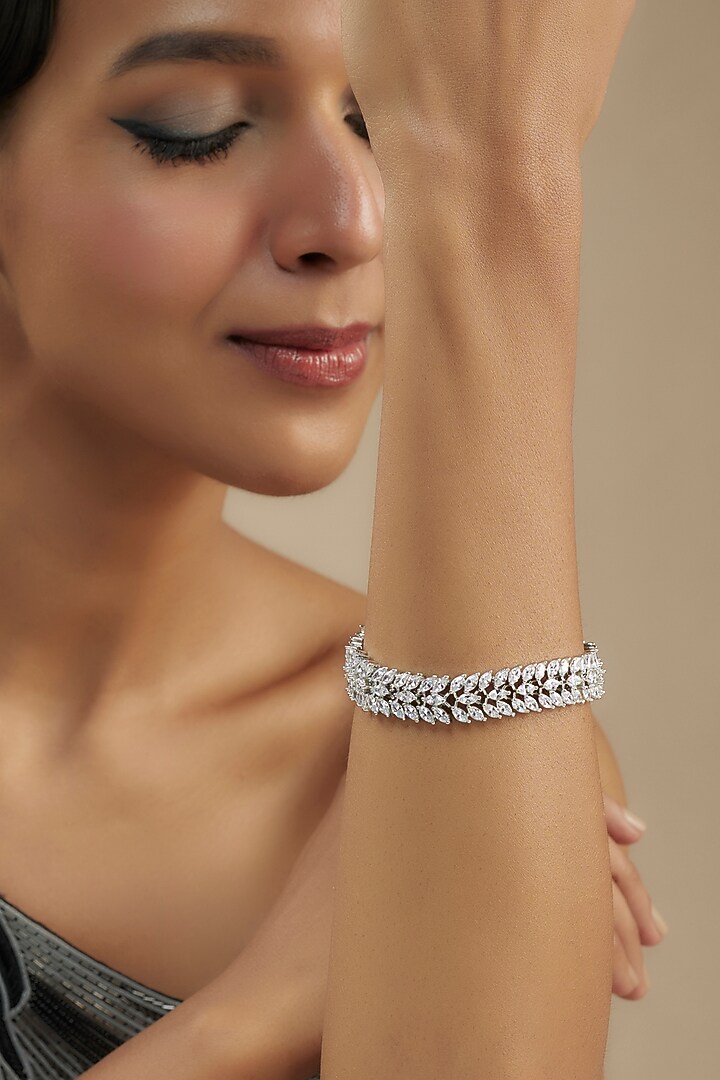 White Finish Diamond Bracelet by Zevar By Geeta at Pernia's Pop Up Shop