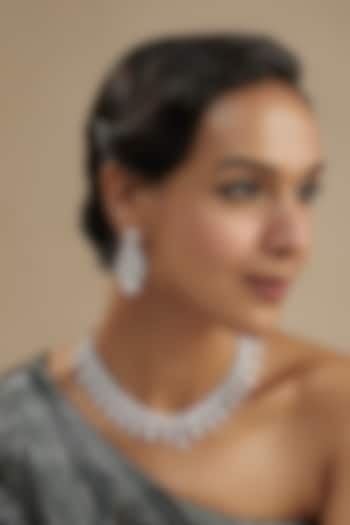 White Finish Diamond Floral Necklace Set by Zevar by Geeta at Pernia's Pop Up Shop