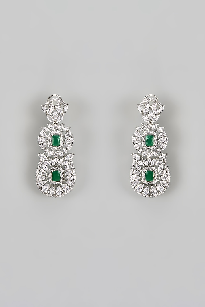 White Finish Diamond & Green Stone Necklace Set by Zevar by Geeta at Pernia's Pop Up Shop