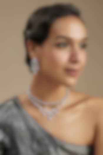 White Finish Diamond Layered Necklace Set by Zevar by Geeta at Pernia's Pop Up Shop
