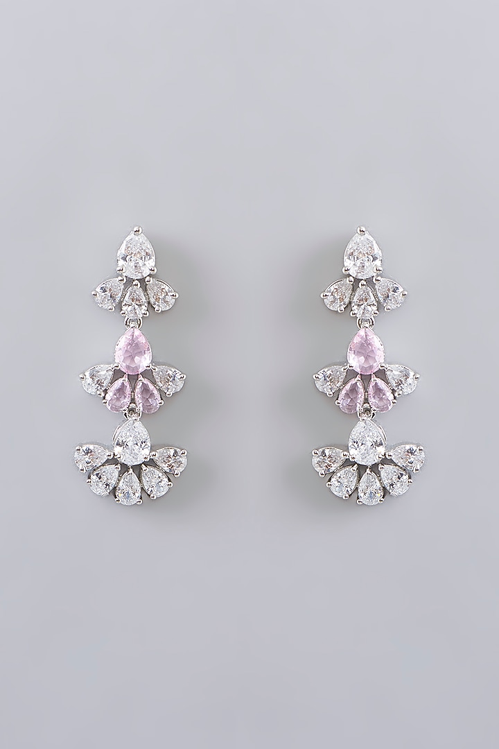 White Finish Diamond & Pink Stone Pendant Necklace Set by Zevar By Geeta at Pernia's Pop Up Shop