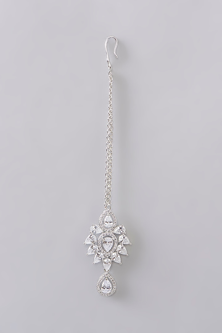 White Finish Diamond Layered Necklace Set by Zevar By Geeta at Pernia's Pop Up Shop