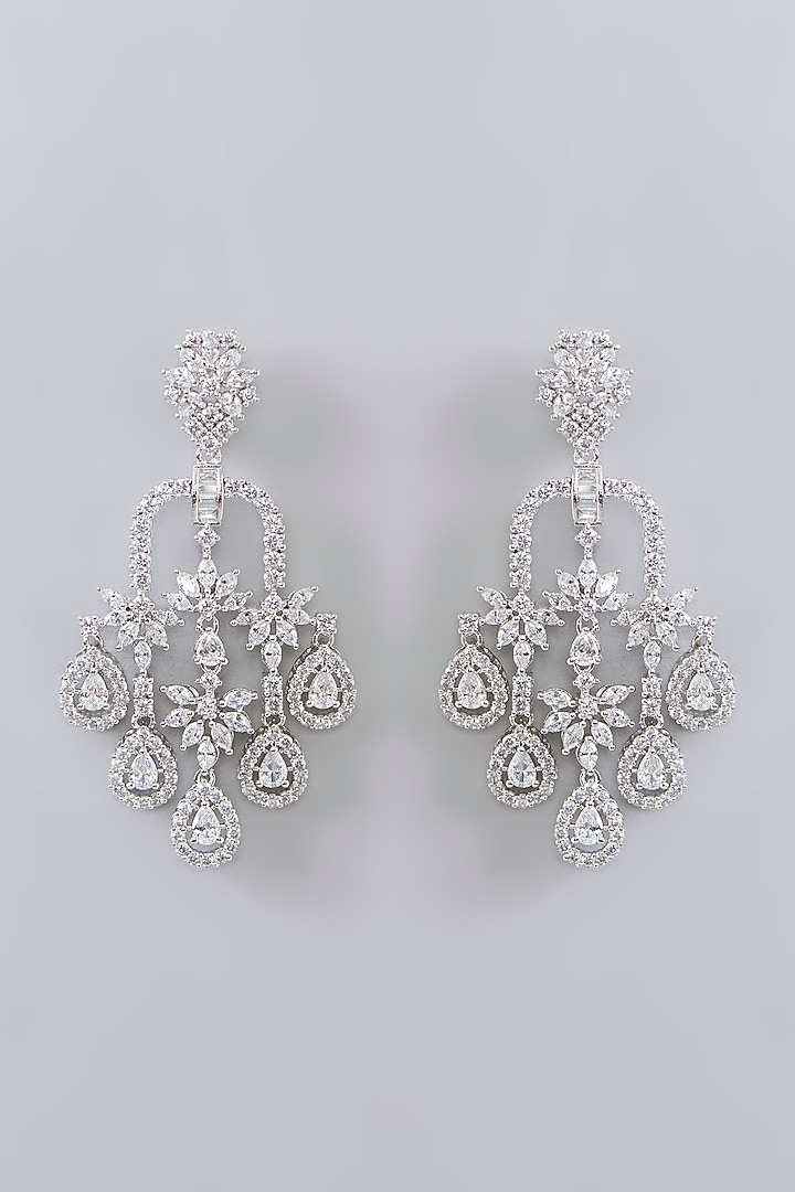 White Finish Diamond Dangler Earrings by Zevar By Geeta at Pernia's Pop Up Shop