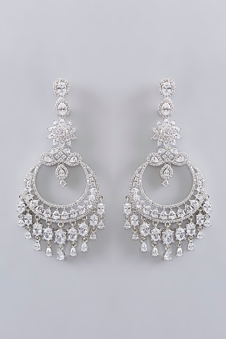 White Finish Diamond Dangler Earrings by Zevar By Geeta at Pernia's Pop Up Shop