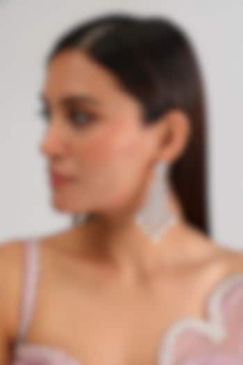 White Finish Diamond & Pearl Drop Dangler Earrings by Zevar By Geeta at Pernia's Pop Up Shop