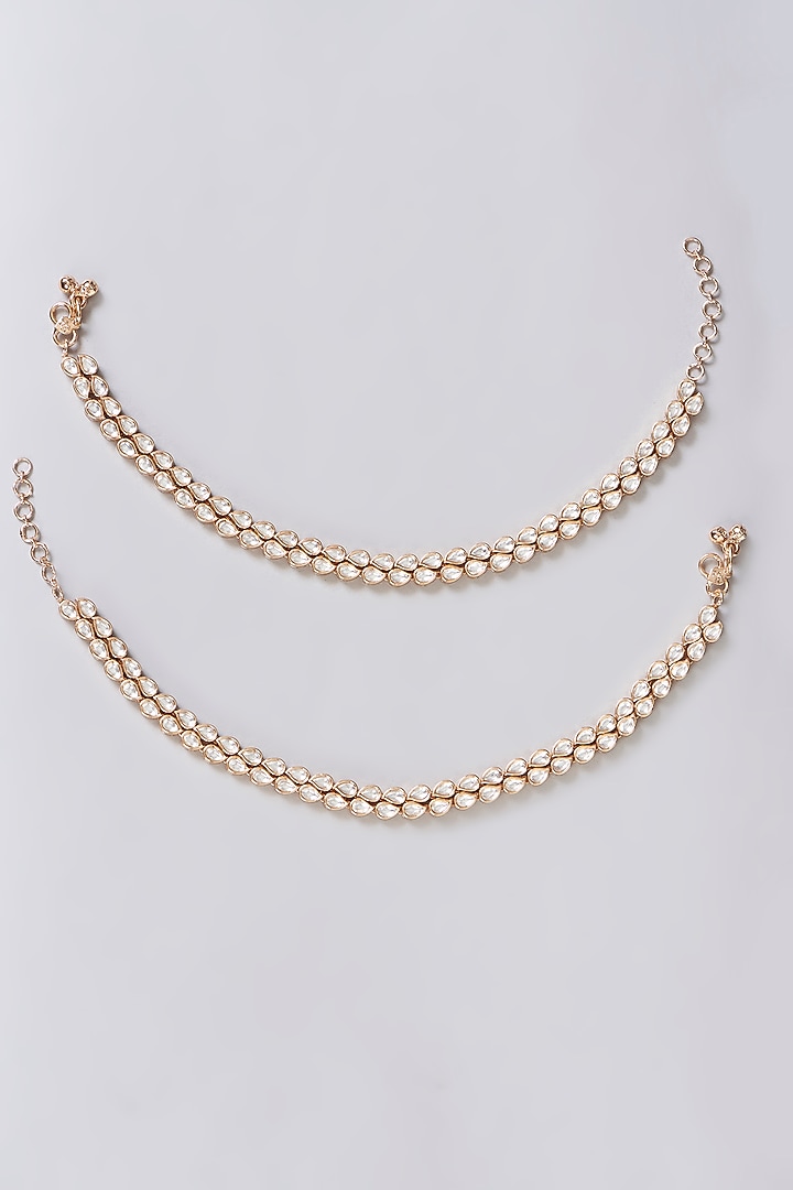 Gold Finish Kundan Polki Anklets (Set Of 2) by Zevar By Geeta at Pernia's Pop Up Shop