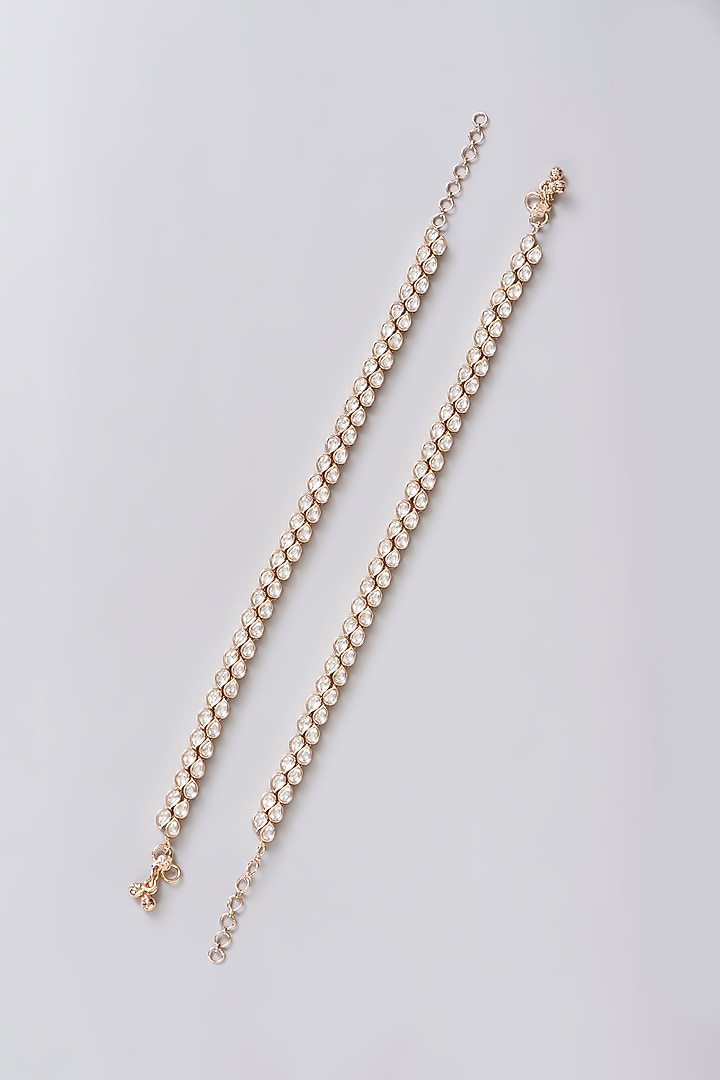 Gold Finish Kundan Polki Anklets (Set Of 2) by Zevar By Geeta at Pernia's Pop Up Shop