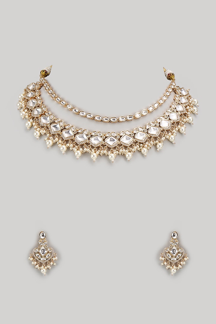 Gold Plated Kundan Polki Necklace Set by Zevar By Geeta at Pernia's Pop Up Shop