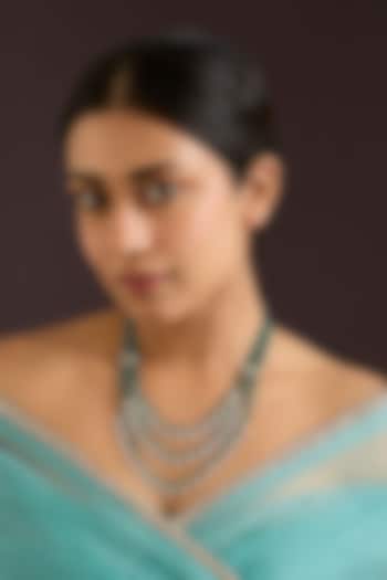 Gold Finish Kundan Polki & Green Beaded Layered Necklace by Zevar By Geeta at Pernia's Pop Up Shop
