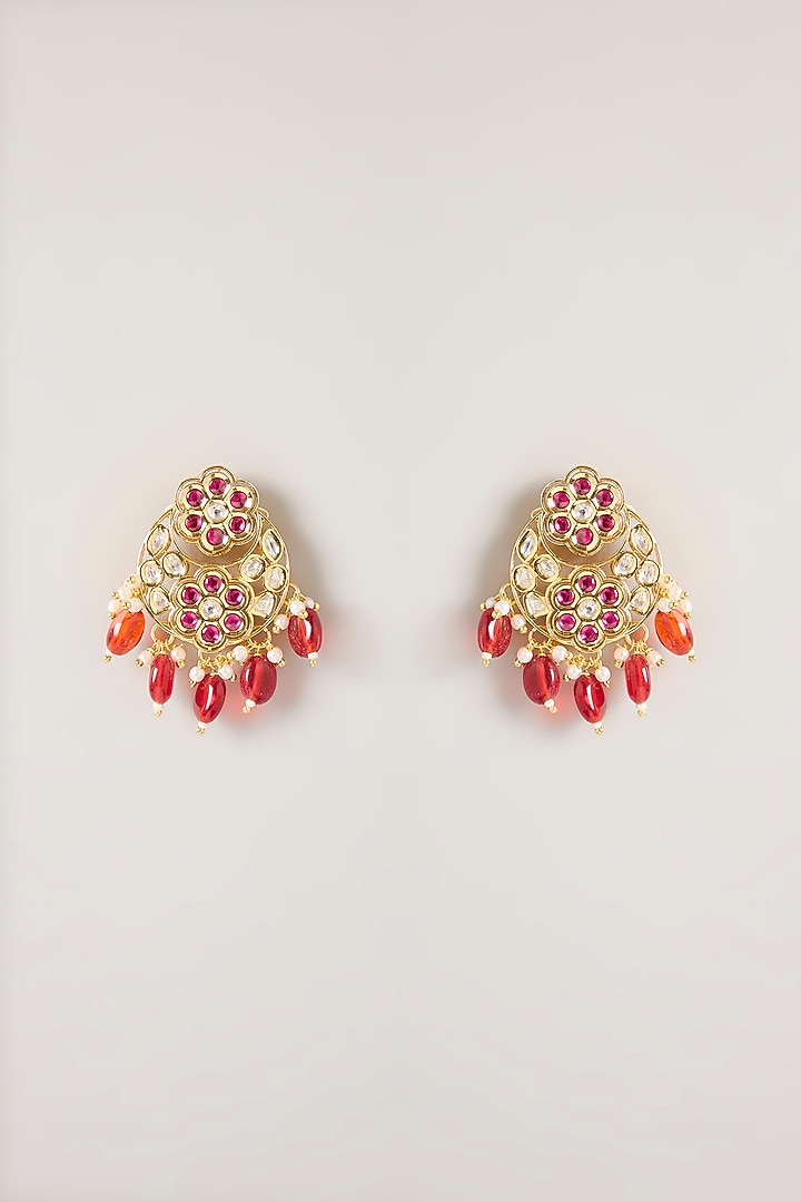 Gold Finish Kundan Polki & Red Pearl Choker Necklace Set by Zevar By Geeta at Pernia's Pop Up Shop