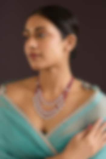 Gold Finish Kundan Polki & Red Beaded Layered Necklace by Zevar By Geeta at Pernia's Pop Up Shop