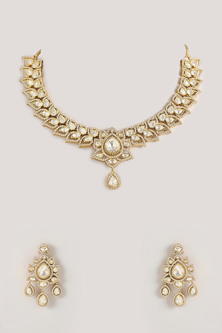 Two Tone Finish Kundan Polki Necklace Set by Zevar By Geeta at Pernia's Pop Up Shop