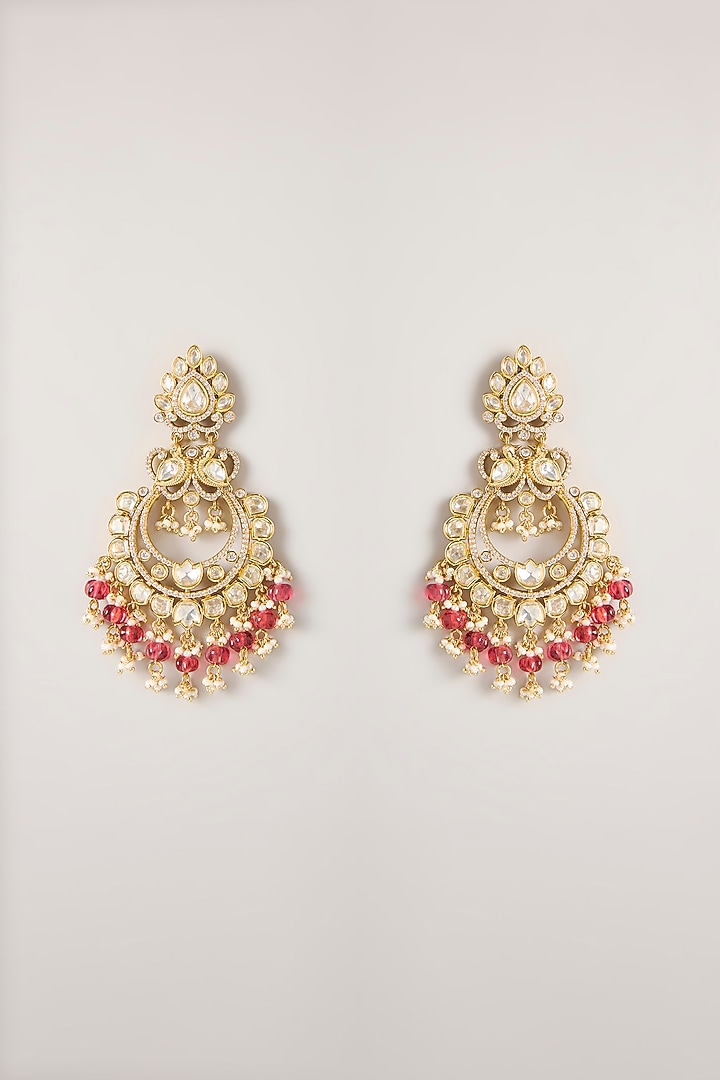 Two Tone Finish Kundan Polki & Red Pearl Necklace Set by Zevar By Geeta at Pernia's Pop Up Shop