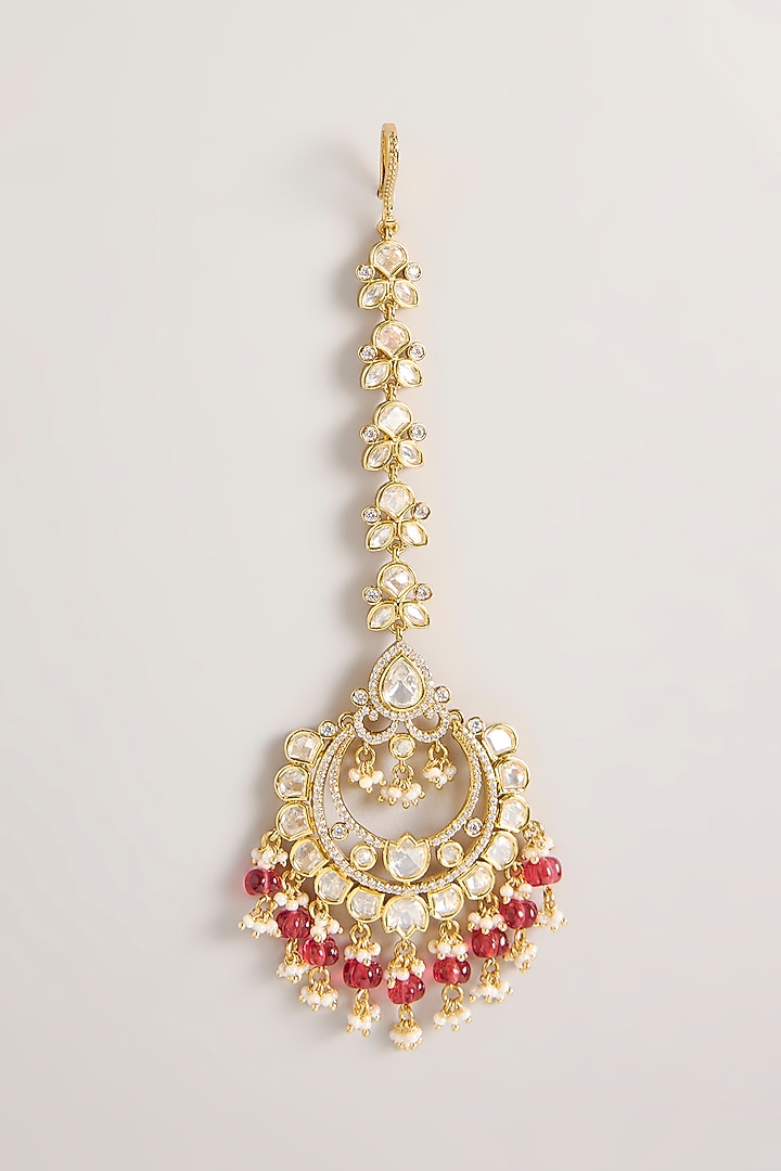 Two Tone Finish Kundan Polki & Red Pearl Necklace Set by Zevar By Geeta at Pernia's Pop Up Shop