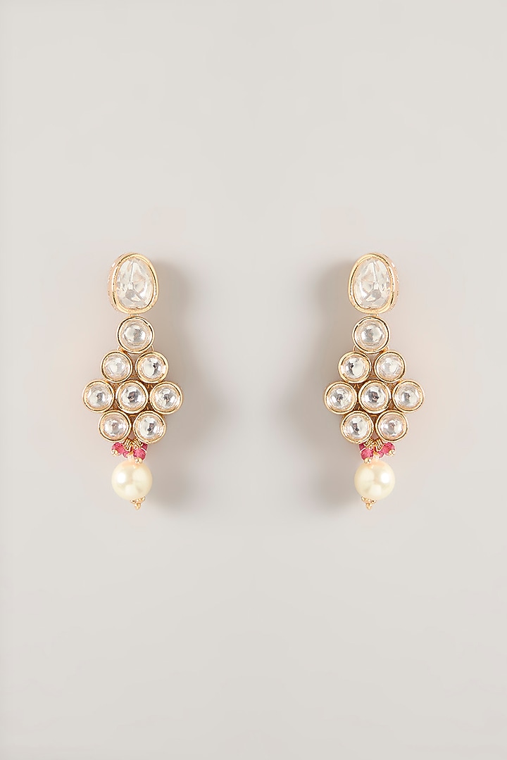 Gold Finish Kundan Polki & Pearl Necklace Set by Zevar By Geeta at Pernia's Pop Up Shop