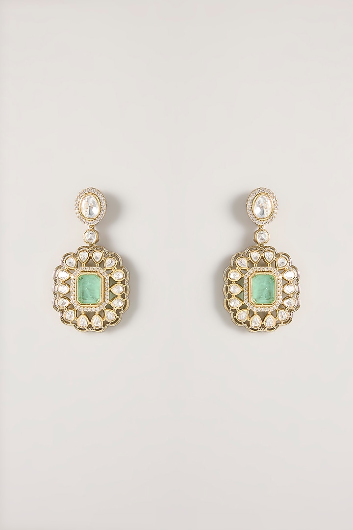 Two Tone Finish Kundan Polki & Green Stone Pendant Necklace Set by Zevar By Geeta at Pernia's Pop Up Shop