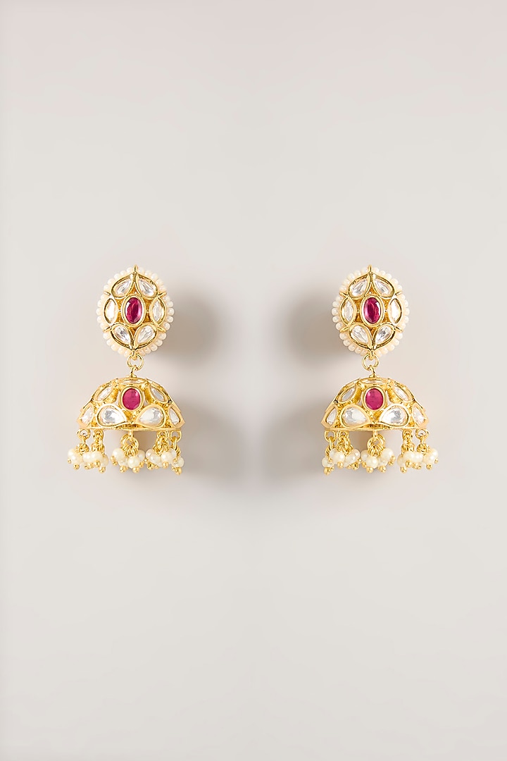 Gold Finish Kundan Polki & Red Stone Necklace Set by Zevar By Geeta at Pernia's Pop Up Shop