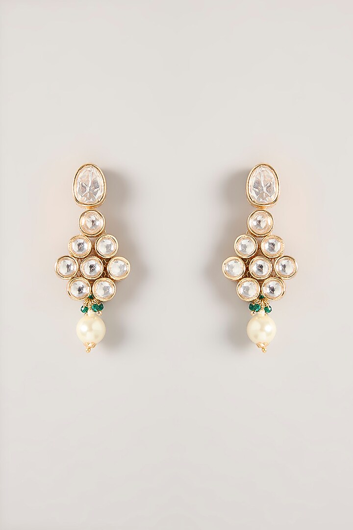 Gold Finish Kundan Polki & Pearl Necklace Set by Zevar By Geeta at Pernia's Pop Up Shop