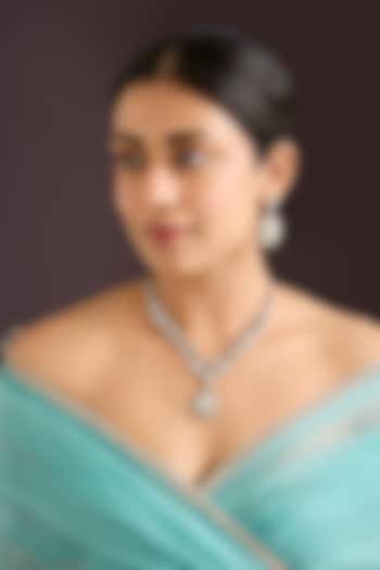 Two Tone Rhodium Finish Kundan Polki Pendant Necklace Set by Zevar By Geeta at Pernia's Pop Up Shop