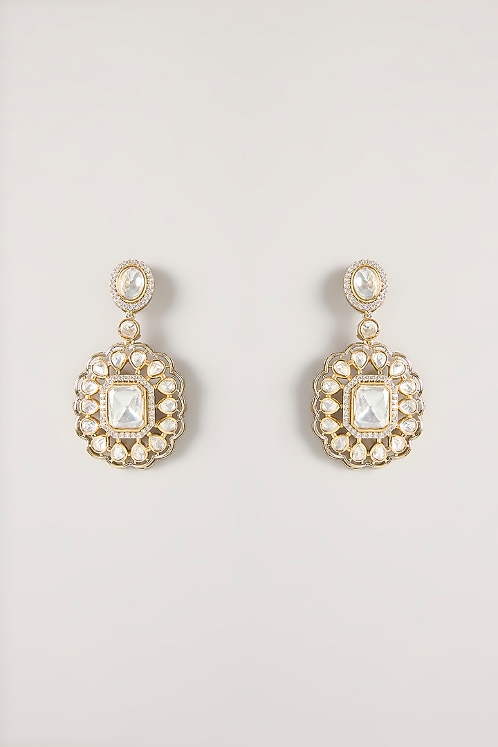 Two Tone Rhodium Finish Kundan Polki Pendant Necklace Set by Zevar By Geeta at Pernia's Pop Up Shop