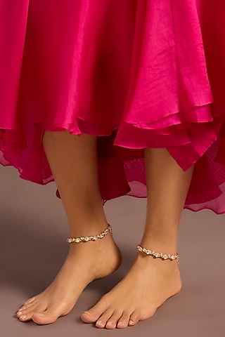 Gold Finish Kundan Polki Anklets (Set Of 2) by Zevar By Geeta