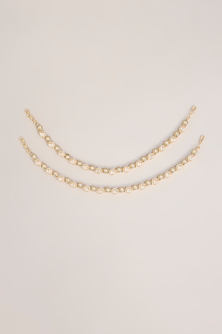 Gold Finish Kundan Polki Anklets (Set Of 2) by Zevar By Geeta at Pernia's Pop Up Shop