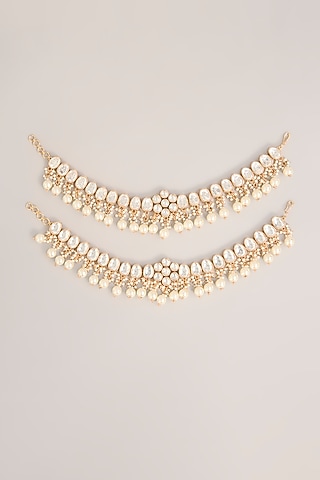Gold Finish Kundan Polki Anklets (Set Of 2) by Zevar By Geeta