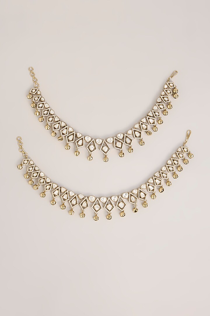 Two Tone Finish Kundan Polki Anklets (Set Of 2) by Zevar By Geeta at Pernia's Pop Up Shop