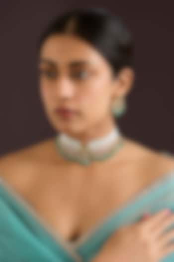 Gold Finish Kundan Polki & Green Pearl Choker Necklace Set by Zevar By Geeta at Pernia's Pop Up Shop