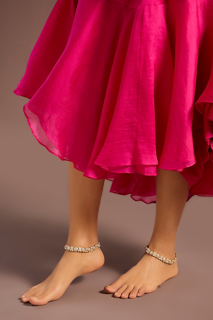 Gold Finish Kundan Polki Anklets (Set Of 2) by Zevar By Geeta at Pernia's Pop Up Shop