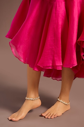 Gold Finish Kundan Polki Anklets (Set Of 2) by Zevar By Geeta