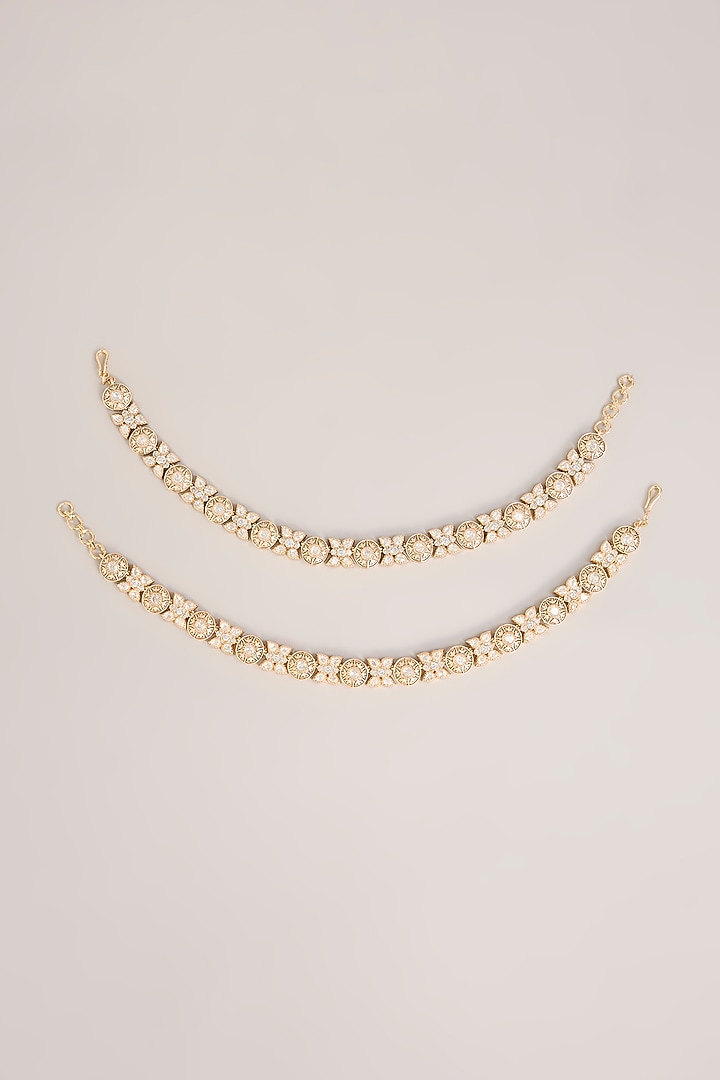 Gold Finish Kundan Polki Anklets (Set Of 2) by Zevar By Geeta at Pernia's Pop Up Shop