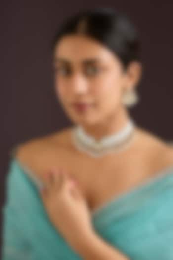 Gold Finish Kundan Polki & White Pearl Choker Necklace Set by Zevar By Geeta at Pernia's Pop Up Shop